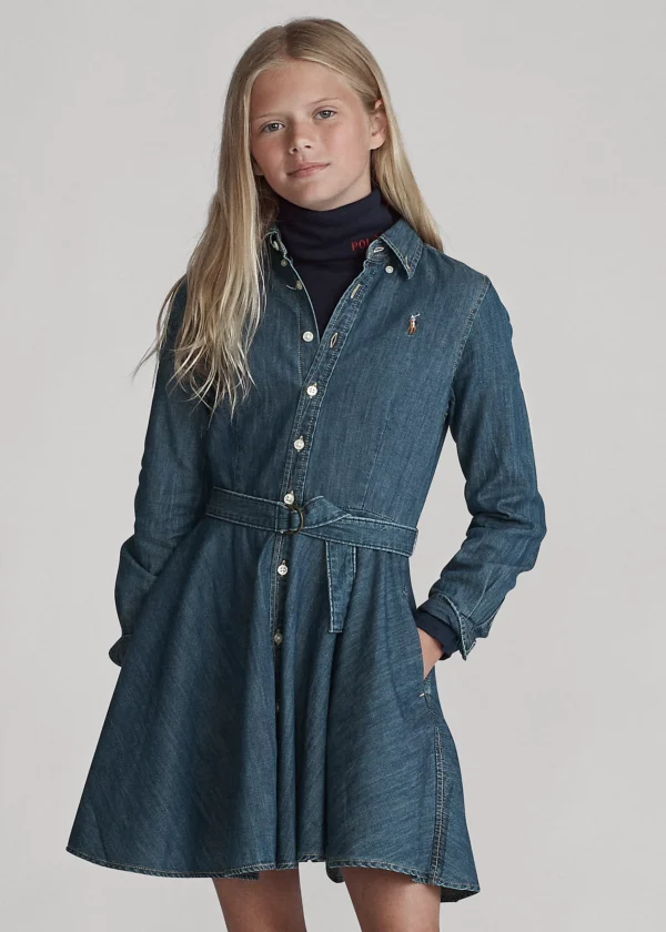 Belted Cotton Denim Shirtdress