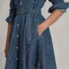 Belted Cotton Denim Shirtdress